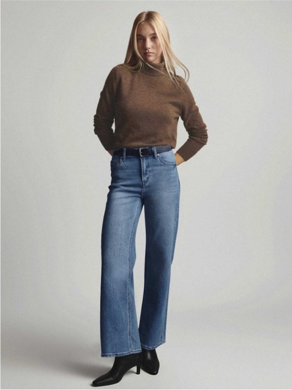 Quince Bella Stretch Wide Leg Jeans Atlantic Blue High Rise Size 28 - Picture 2 of 12